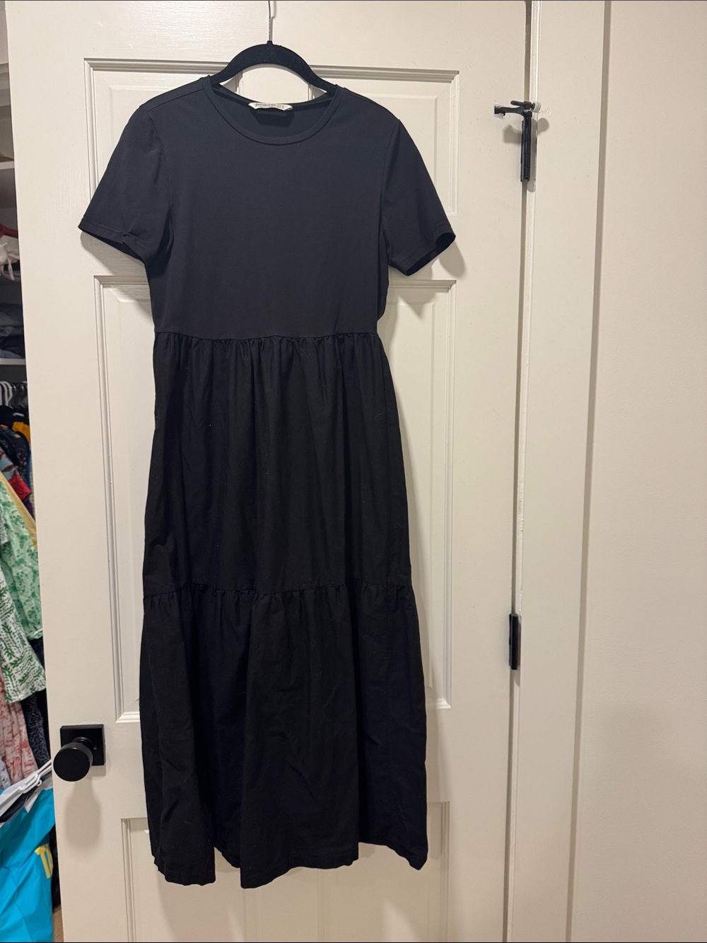 ASOS Black Short Sleeve Tiered Maxi Dress